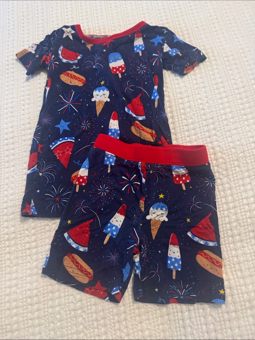 Kids Navy Red Fireworks Ice Cream & Popsicle Pajama Set
